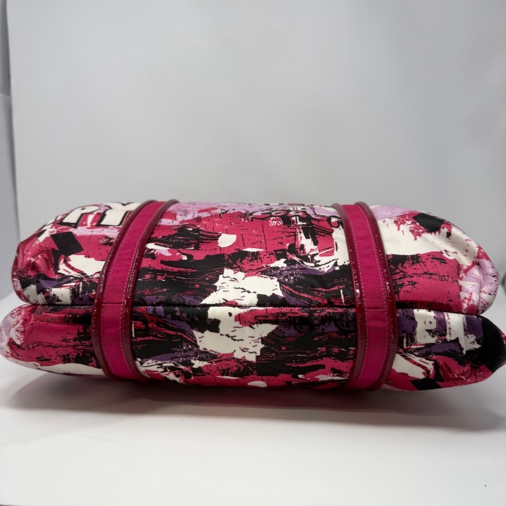 Coach Poppy Graffiti Tote Bag Pink Red Canvas Leather Trim Large Shoulder Bag - Picture 3 of 16